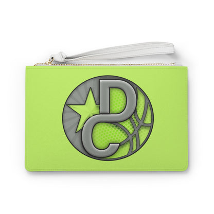 Neon Green Sports Logo Clutch Bag — Monogram P C Basketball Star Wristlet