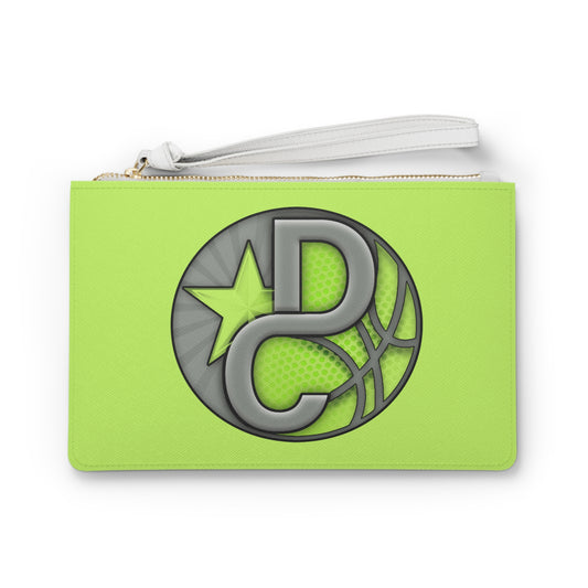 Neon Green Sports Logo Clutch Bag — Monogram P C Basketball Star Wristlet