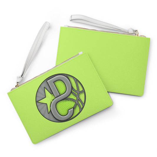 Neon Green Sports Logo Clutch Bag — Monogram P C Basketball Star Wristlet